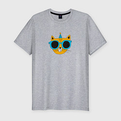 Футболка slim-fit Крутой праздничный кот, цвет: меланж