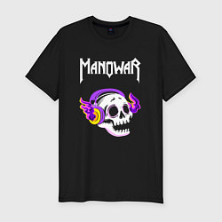 Мужская slim-футболка Manowar - неоновый череп