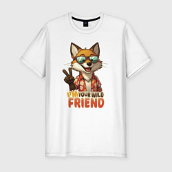 Мужская slim-футболка Лисёнок в очках - little fox - мой дикий друг