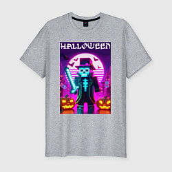 Футболка slim-fit Скелет в шляпе с мечом - Майнкрафт, цвет: меланж