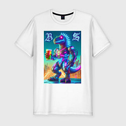 Футболка slim-fit Beersaur neon glow - meme, цвет: белый