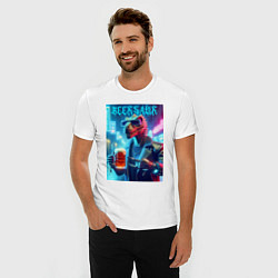 Футболка slim-fit Cyber cool dude Dino - ai art fantasy, цвет: белый — фото 2