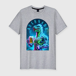 Футболка slim-fit Neon beersaur - ai art fantasy, цвет: меланж