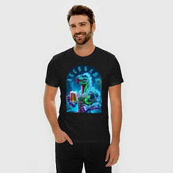 Футболка slim-fit Neon beersaur - ai art fantasy, цвет: черный — фото 2