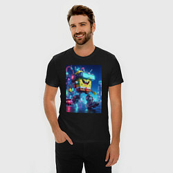 Футболка slim-fit Cyber Sponge Bob - neon glow fantasy, цвет: черный — фото 2