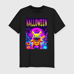 Футболка slim-fit Pikachu - halloween vaporwave, цвет: черный