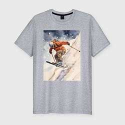 Футболка slim-fit Горные лыжи спортсмен, цвет: меланж