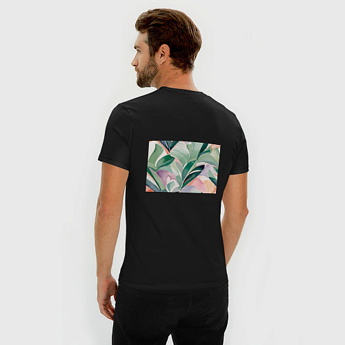 Мужская slim-футболка Листья акварель / Черный – фото 4