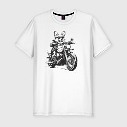 Футболка slim-fit Корги байкер на мотоцикле чоппере, цвет: белый