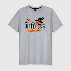 Футболка slim-fit Halloween - тыква в шляпе, цвет: меланж