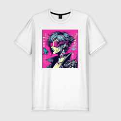 Футболка slim-fit Nice cyber girl - ai art fantasy, цвет: белый