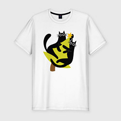 Футболка slim-fit Черные коты на елке, цвет: белый