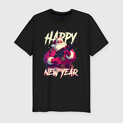 Мужская slim-футболка Happy New Year Santa Claus with weapon