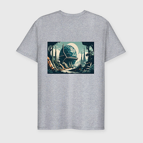 Мужская slim-футболка Фантастика круглое здание / Меланж – фото 2