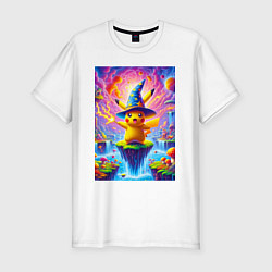 Футболка slim-fit Пикачу в шляпе в сказочной стране, цвет: белый