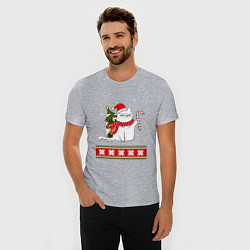 Футболка slim-fit New year cat with candy, цвет: меланж — фото 2