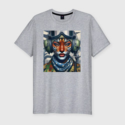 Мужская slim-футболка Tigress girl military pilot
