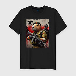 Футболка slim-fit Крутой капибара - спецназ, цвет: черный