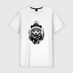 Футболка slim-fit Мишка в шапке с помпоном, цвет: белый