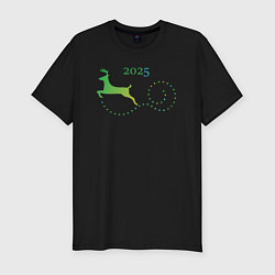 Футболка slim-fit Новогодний олень 2025 года, цвет: черный