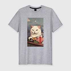 Футболка slim-fit Cat meme - japan style, цвет: меланж