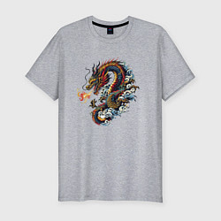 Футболка slim-fit Japanese dragon - engraving, цвет: меланж