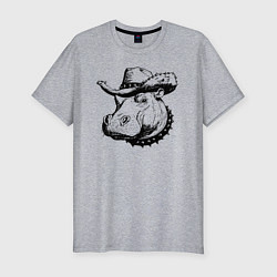 Футболка slim-fit Бегемот ковбой, цвет: меланж