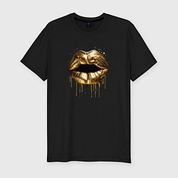 Футболка slim-fit Золотые губы, цвет: черный
