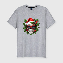 Футболка slim-fit Рождественский венок с черепом, цвет: меланж