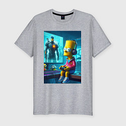 Мужская slim-футболка Bart Simpson is an avid gamer