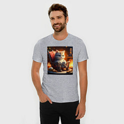 Футболка slim-fit Уютный кот у камина с чашкой какао, цвет: меланж — фото 2