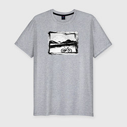 Мужская slim-футболка Птицы, горы и байк