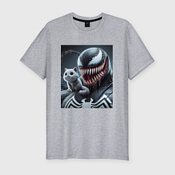 Футболка slim-fit Venom and funny kitten - ai art fantasy, цвет: меланж