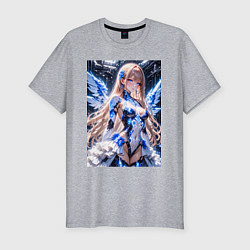 Мужская slim-футболка Девушка с кибернетическими крыльями
