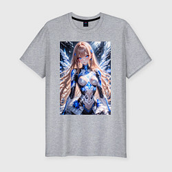 Мужская slim-футболка Девушка с кибернетическими крыльями