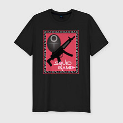 Мужская slim-футболка Squid game gun and mask