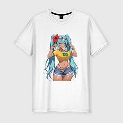 Мужская slim-футболка Miku Hatsune с цветком