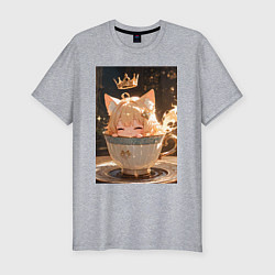 Мужская slim-футболка Кошечка с короной в чашке