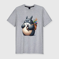 Футболка slim-fit Totoro and black cat - anime, цвет: меланж