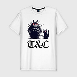 Мужская slim-футболка Totoro and black cat - anime