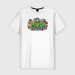 Футболка slim-fit Зомби и растения, цвет: белый