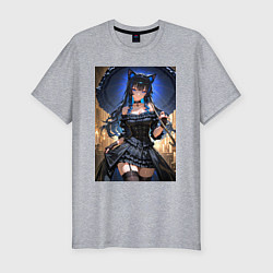 Мужская slim-футболка Девушка-кошка под ажурным зонтом