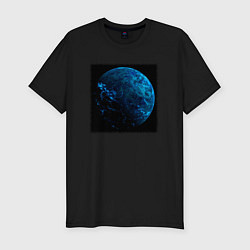 Футболка slim-fit Синяя планета трещины, цвет: черный