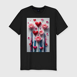 Мужская slim-футболка Композиция цветов и сердечек