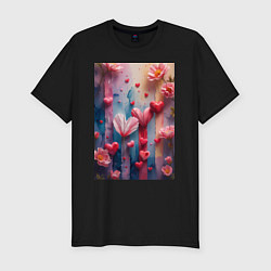 Мужская slim-футболка Композиция из цветов и сердечек