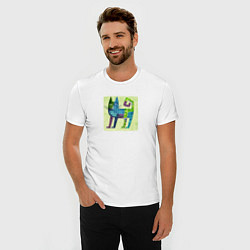 Футболка slim-fit Декоративный кот в орнаментах на желтом, цвет: белый — фото 2
