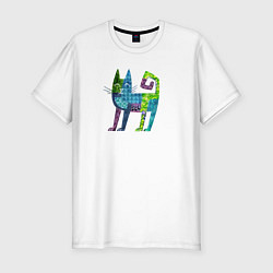 Футболка slim-fit Декоративный кот в узорах, цвет: белый