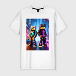 Футболка slim-fit Minecraft - characters neon glow, цвет: белый