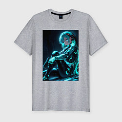 Мужская slim-футболка Девушка киборг в стиле Cyberpunk