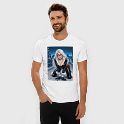Футболка slim-fit Черная кошка на крыше небоскреба, цвет: белый — фото 2